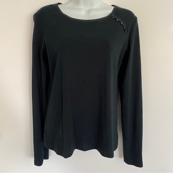 Y2K Banana Republic Black Long Sleeve Tee With Silk Trim And Button Detail - Picture 1 of 4